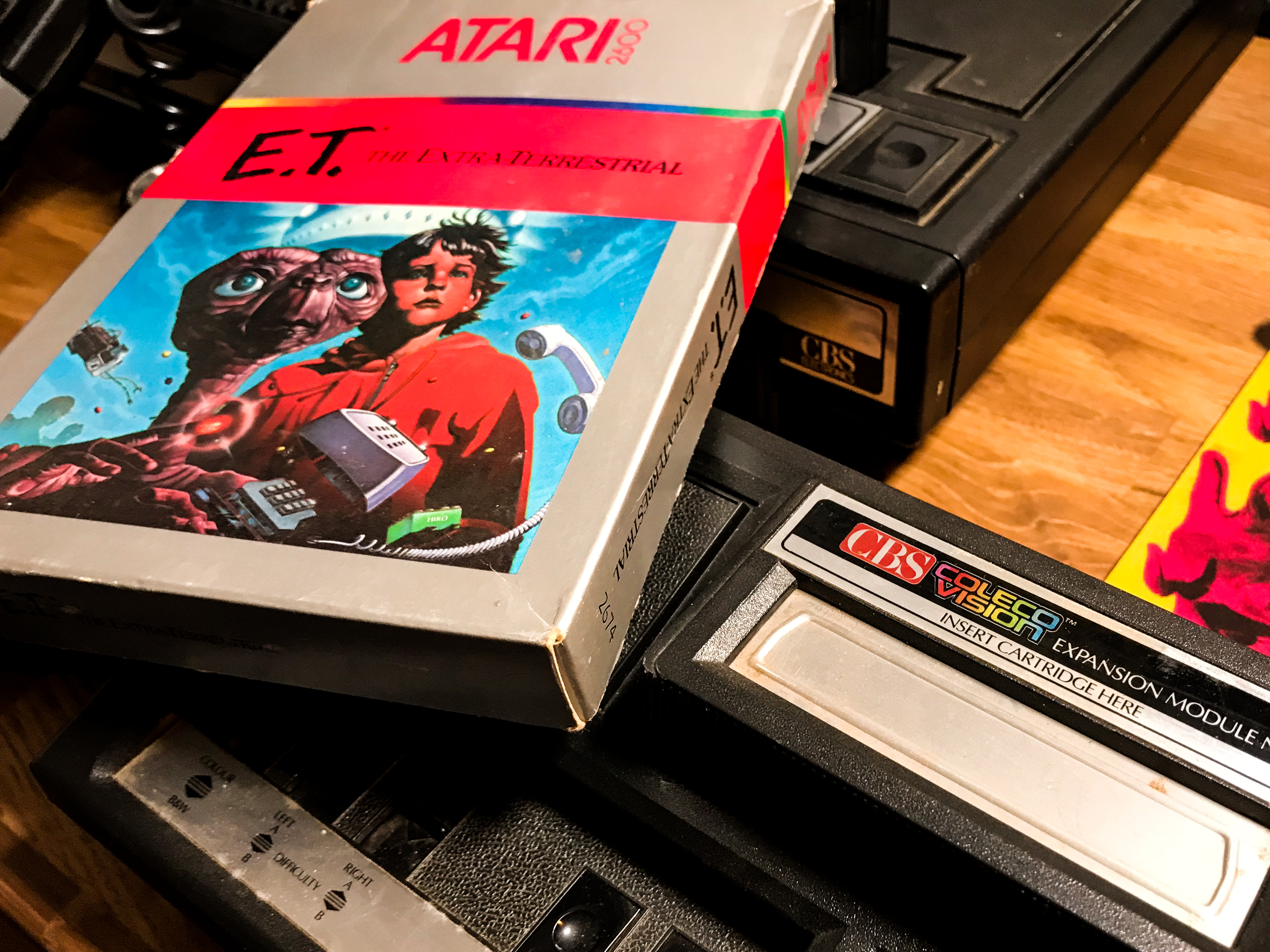 A picture of the Atari ET game with the Atari adapter for the ColecoVision.