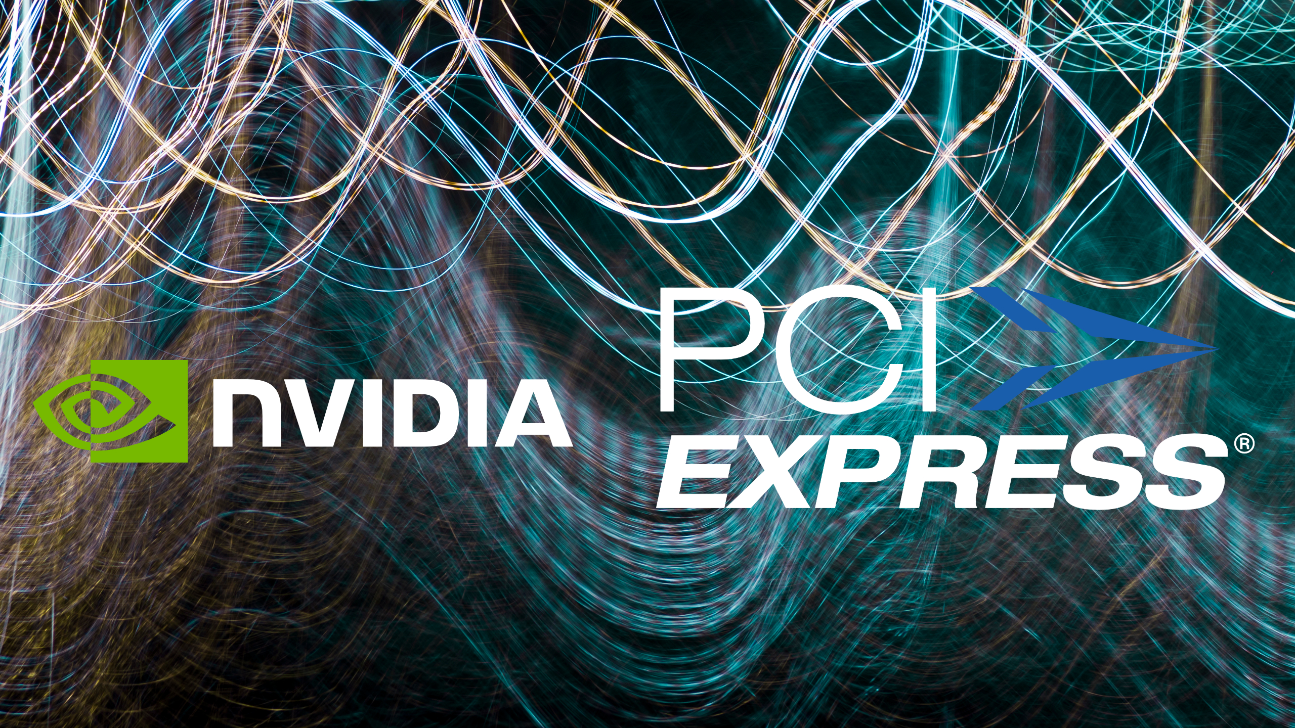 PCI Express and NVIDIA logos overlayed on a background that looks like oscilloscope measurements presented in a stylised colourful way.